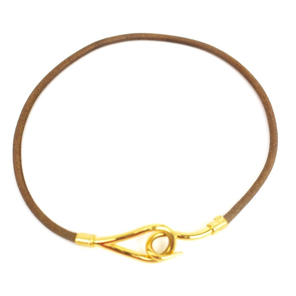 HERMES "Jumbo" Brown Leather Gold Hook Bracelet/Chocker necklace 1056 - Picture 3 of 7